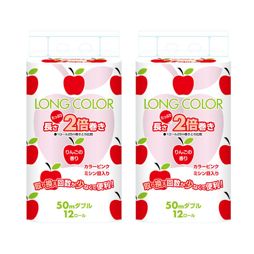 藤枝製紙 トイレットペーパー ロングカラー100 りんごの香り ダブル 114mm 50m ピンク 12ロール 6パック 日用品 生活雑貨 オフィス 現場用品の通販キラット Kilat