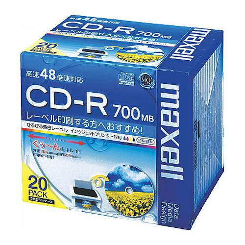マクセル CD-R 700MB データ用 ワイドプリンタブル 5mmスリムケース 20枚 CDR700S.WP.SIP20S