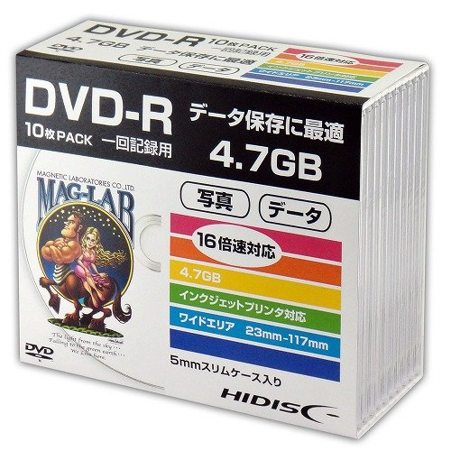 磁気研究所 DVD-R HIDISC データ用 5mmスリムケース 10枚 HDDR47JNP10SC