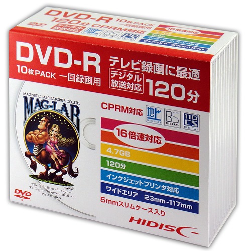 磁気研究所 DVD-R HIDISC 120分 16倍速 録画用 10枚 HDDR12JCP10SC