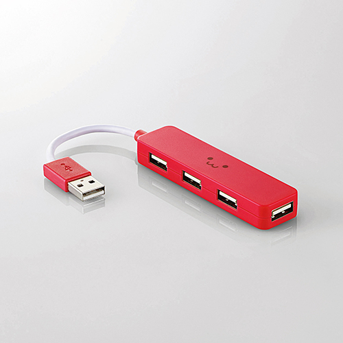 エレコム USBハブ USB2.0 コンパクトタイプ バスパワー 4ポート レッド