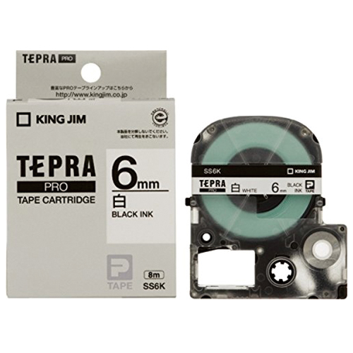 キングジム テープカートリッジ テプラPRO 6mm 白ラベル黒文字 SS6K