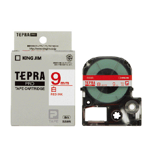 キングジム テープカートリッジ テプラPRO 9mm 白ラベル 赤文字 SS9R