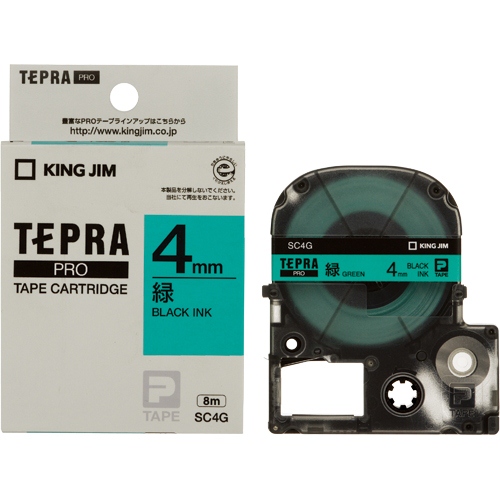 キングジム テープカートリッジ テプラPRO 4mm パステル緑ラベル 黒文字 SC4G