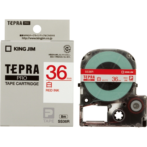 キングジム テープカートリッジ テプラPRO カラーラベル 36mm 白に赤文字 SS36R
