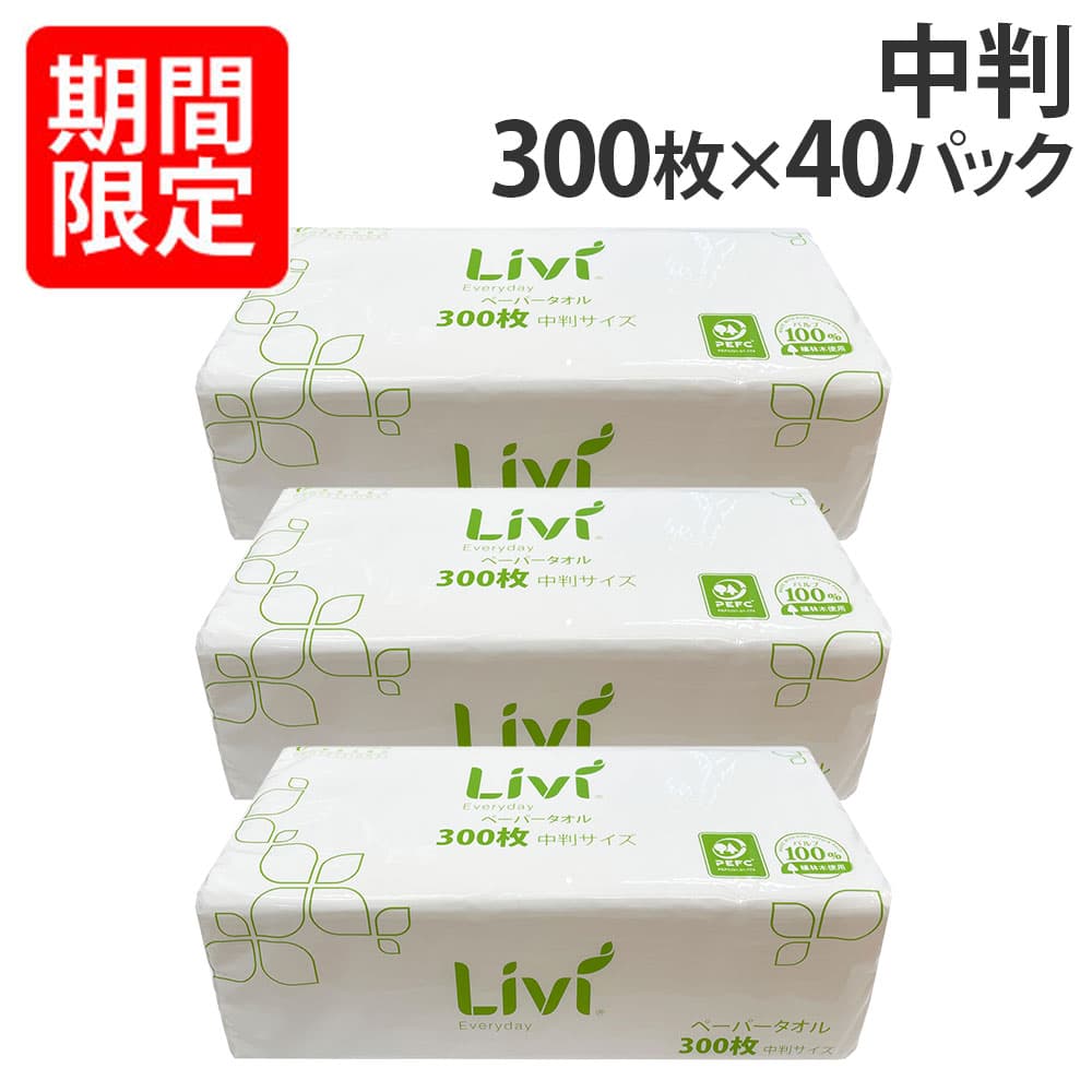 【送料弊社負担】ユニバーサル・ペーパー リビィ エブリデイ ペーパータオル 中判 300枚 40個【他商品と同時購入不可】