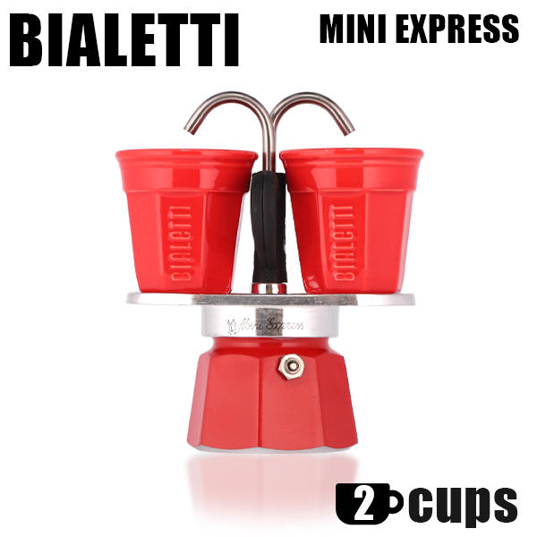 Bialetti ビアレッティ エスプレッソマシン MINI EXPRESS RED＋BICCHIERINI ミニエキスプレス レッド 2カップ用  ショットグラス 2個セット