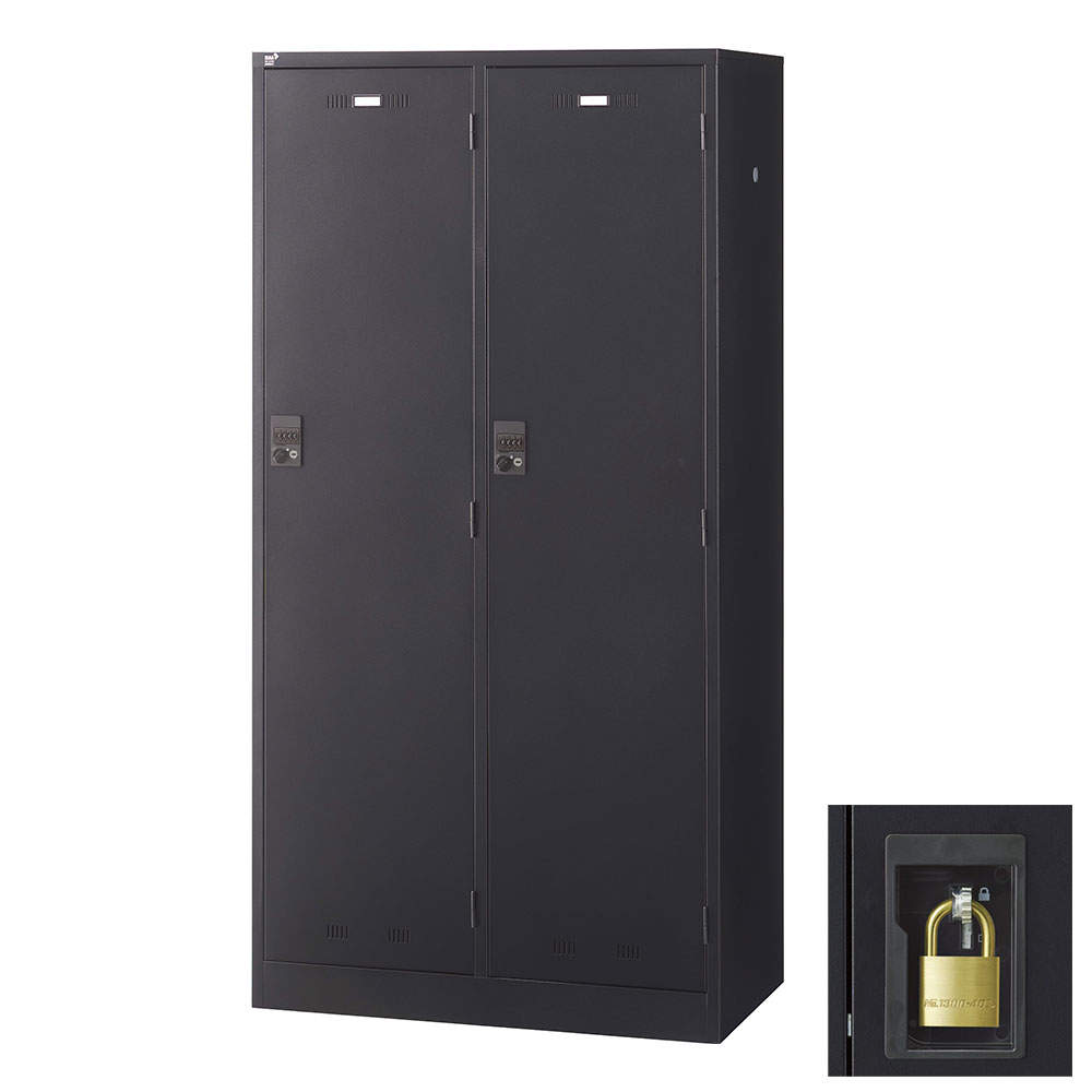 生興 SLDKロッカー ワイド 2人用 南京錠 W900×D515×H1790mm ブラック SLDK-2W-N