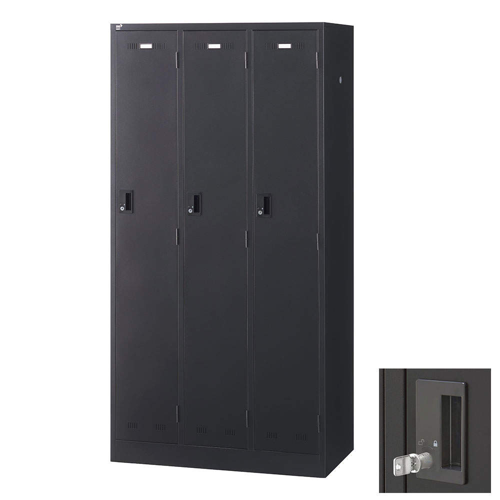 生興 SLDKロッカー 3人用 内筒交換錠 W900×D515×H1790mm ブラック SLDK-3-T