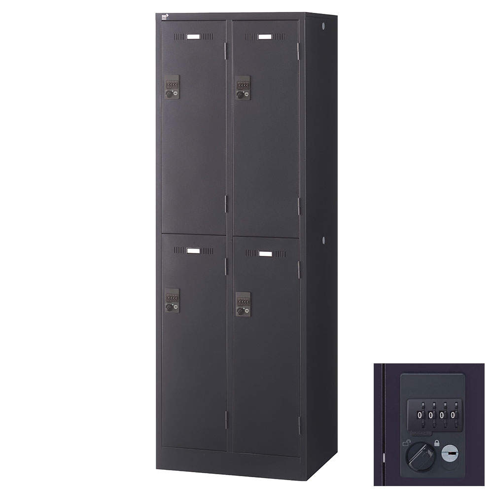 生興 SLDKロッカー 2段 4人用 ダイヤル錠 W608×D515×H1790mm ブラック SLDK-4S-D3