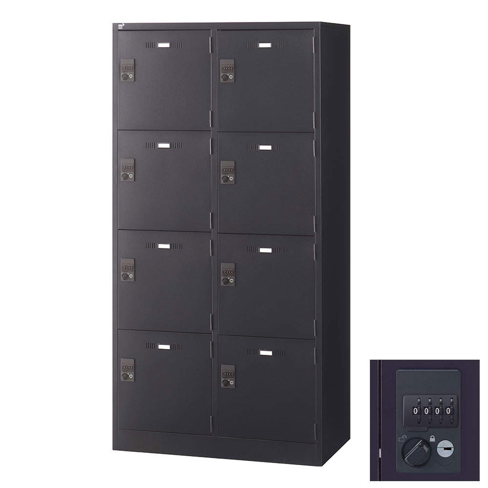 生興 SLDKロッカー 4段 8人用 ダイヤル錠 W900×D515×H1790mm ブラック SLDK-8W-D3