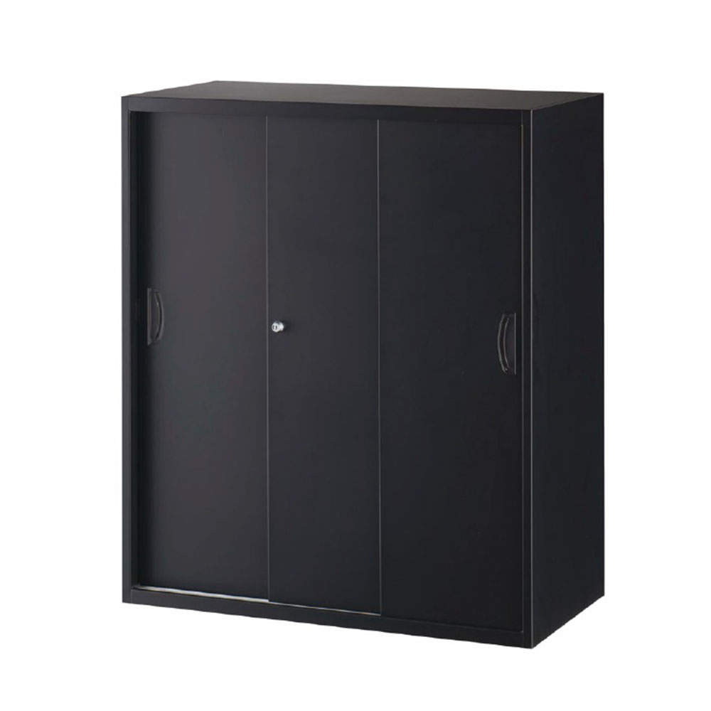 生興 クウォール スチール引3枚戸書庫 上下兼用 W900×D450×H1050mm ブラック RK45-310S