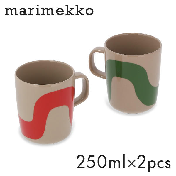 Marimekko マリメッコ Seireeni セイレーニ マグ マグカップ 250ml 2個セット テラ×グリーン×レッド