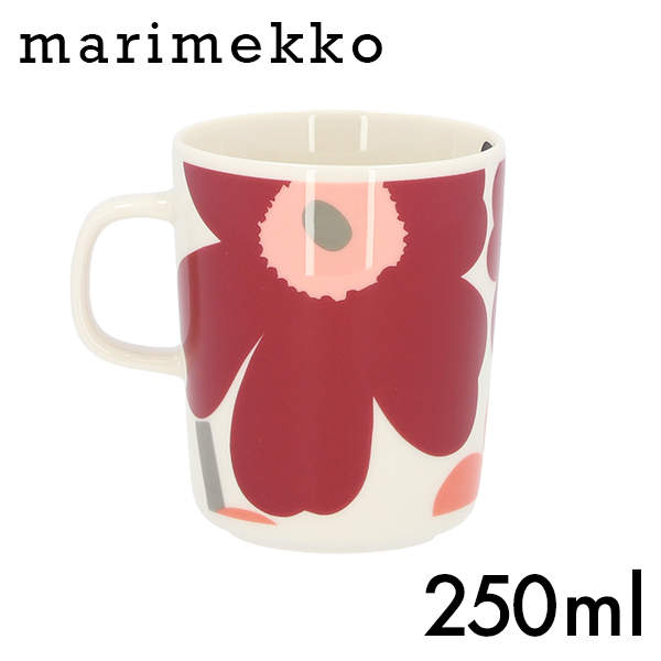 Marimekko マリメッコ Unikko ウニッコ マグ マグカップ 250ml ホワイト×ダークチェリー×サーモンレッド