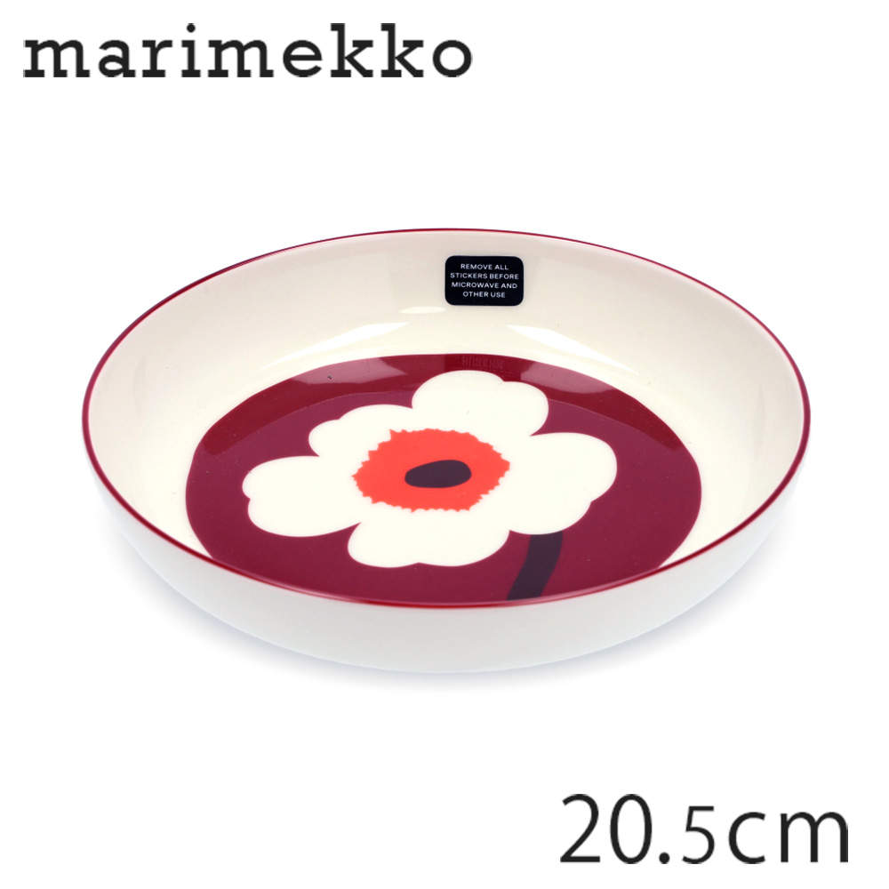 Marimekko マリメッコ Unikko ウニッコ お皿 プレート 20.5cm ホワイト×バーガンディ×レッド