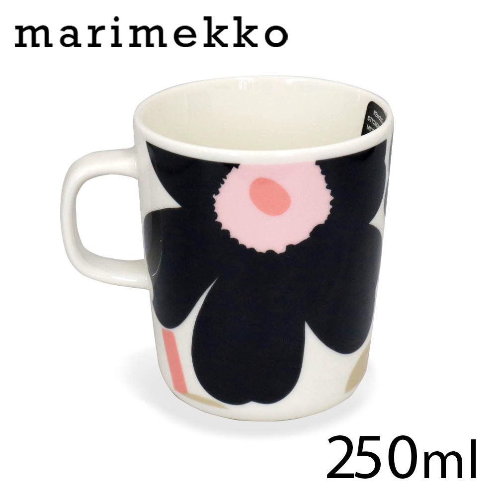 Marimekko マリメッコ Unikko ウニッコ マグ マグカップ 250ml オフホワイト×チャコール×サンド×ピンク