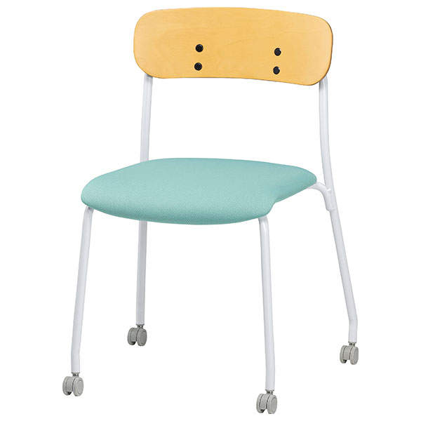 サンケイ スタッキングチェア ミーティングチェア キャスター付き 布張り 背合板色ナチュラル セージ CM112-MYC-PST-SJ