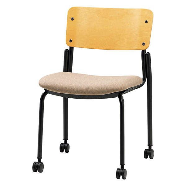 サンケイ スタッキングチェア ミーティングチェア キャスター付き 布張り 背合板色ナチュラル ベージュ CM353-MYC-PST-BE