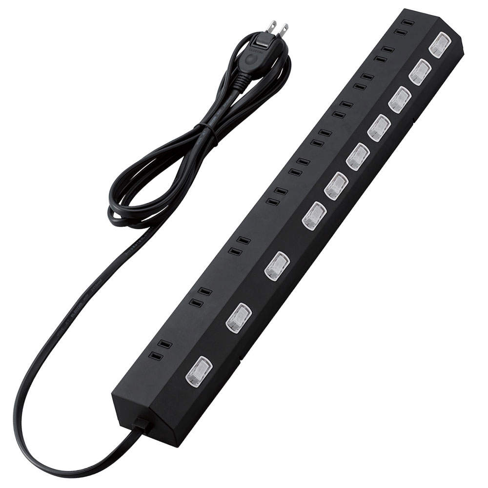 エレコム 個別スイッチ付き10口2.5mコードタップ ブラック ECT-1625BK