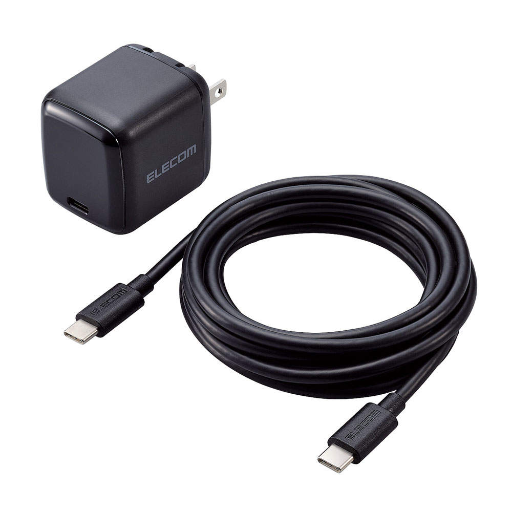 エレコム USB Power Delivery 65W AC充電器(C-Cケーブル付属/2m)ブラック EC-AC8765BK