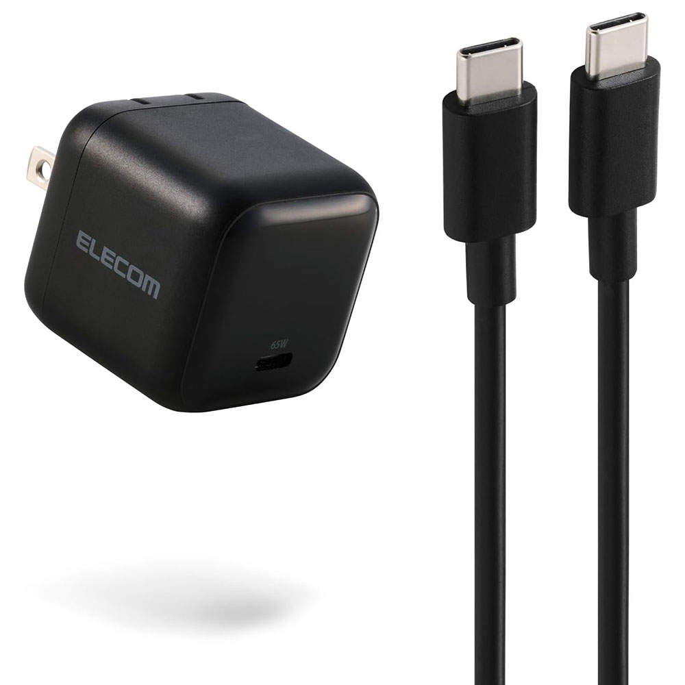 【送料弊社負担】エレコム USB Power Delivery 65W AC充電器 (Cケーブル付属/1.5m) ブラック EC-AC12565BK【他商品と同時購入不可】