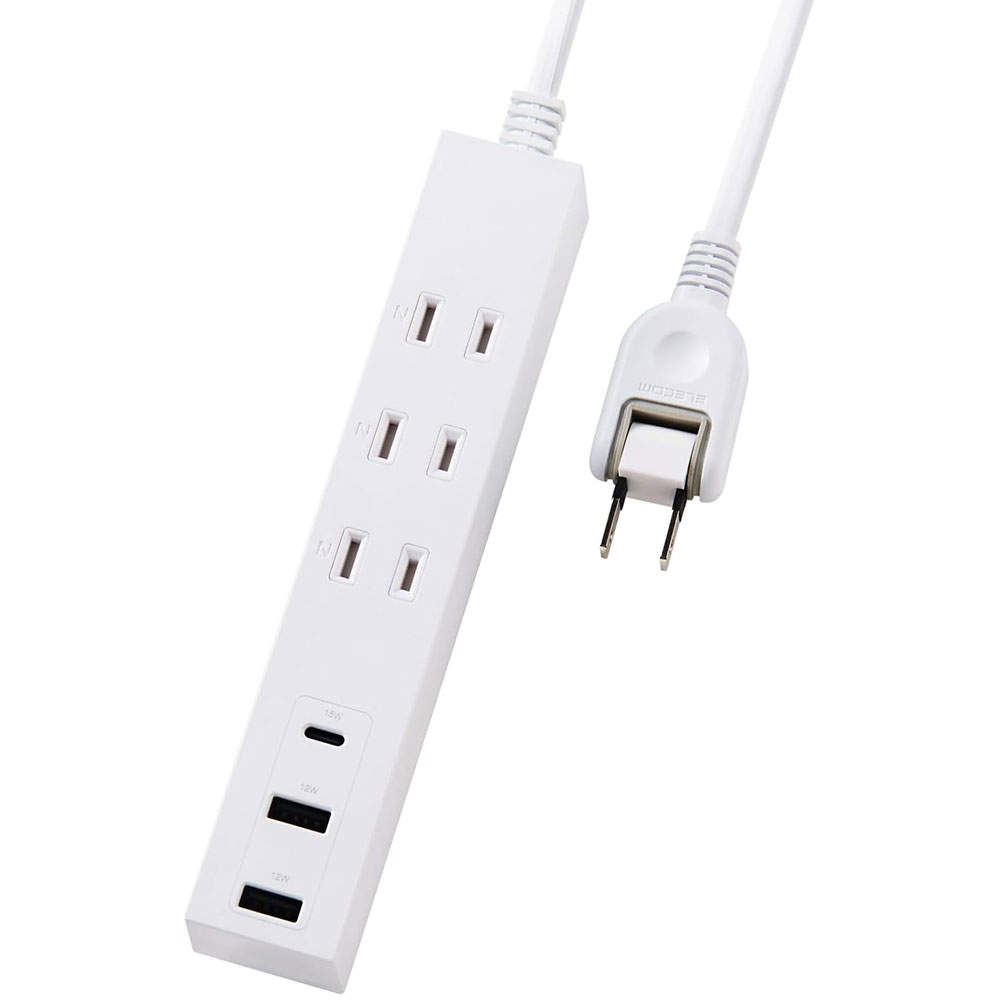 【送料弊社負担】エレコム タップ コード付きUSBタップ AC3口 USB-A 2ポート Type-C 1ポート 1.5m ホワイト ECT-38-3A2C15WH【他商品と同時購入不可】