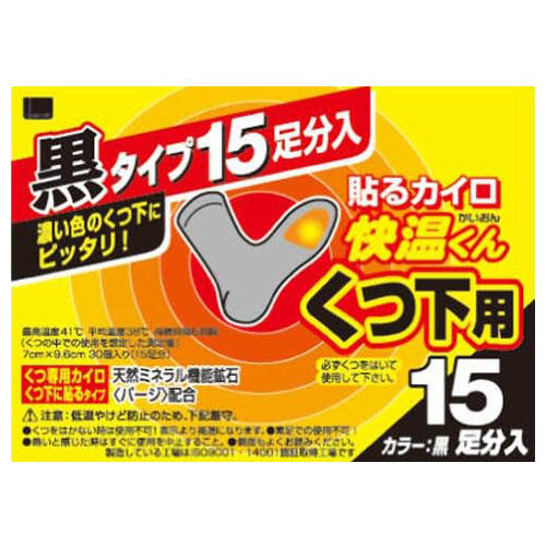 【使用期限:25.12.31以降】オカモト 快温くん 貼るカイロ くつ下用 黒 15足分入×16個