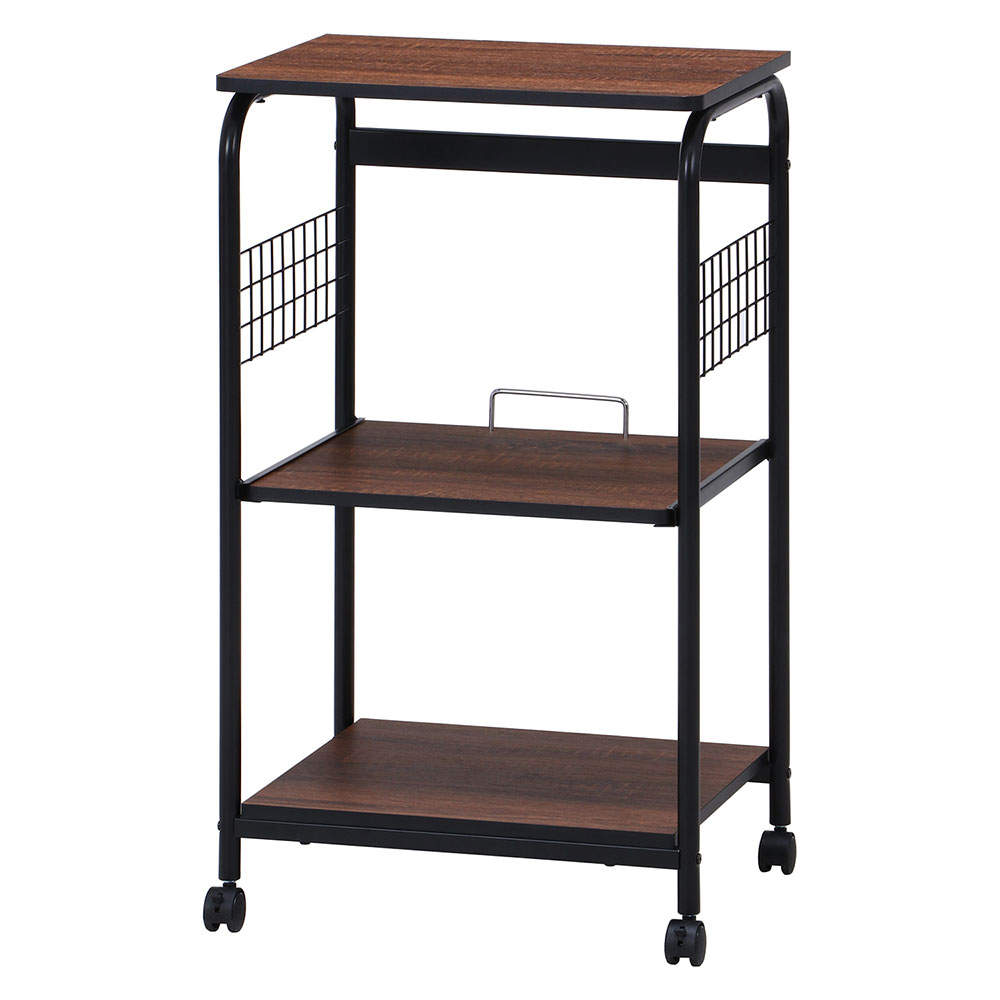 不二貿易 レンジワゴン(スライドレール棚付/キャスター付)ブラック/ブラウン FBC-03-2 BK/BR 15423