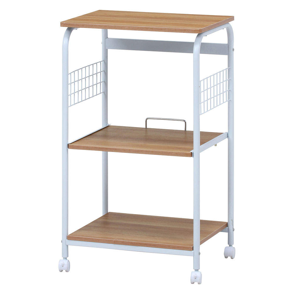 不二貿易 レンジワゴン(スライドレール棚付/キャスター付)ホワイト/ナチュラル FBC-03-2 WH/NA 14640