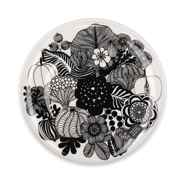 Marimekko マリメッコ Siirtolapuutarha シイルトラプータルハ お皿 プレート 20cm ホワイト×ブラック花 花柄