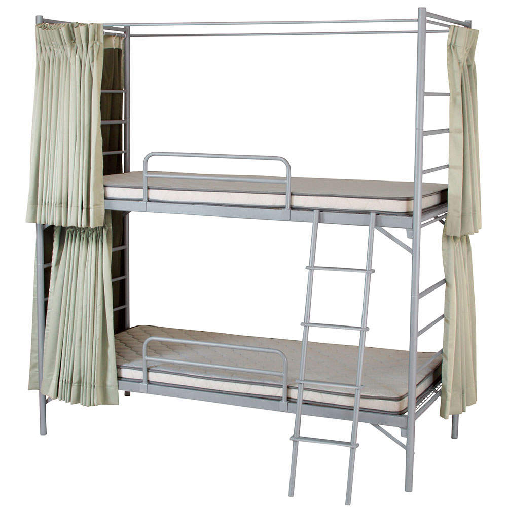 弘益 2段スチールベッド EBD-B2-OC(BJ) 3方向カーテン付(ベージュ)