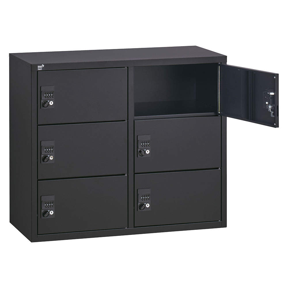 生興 ALZシリーズ パーソナルロッカー 6扉 ブラック W880xD380×H750mm ALZK-PL32-6