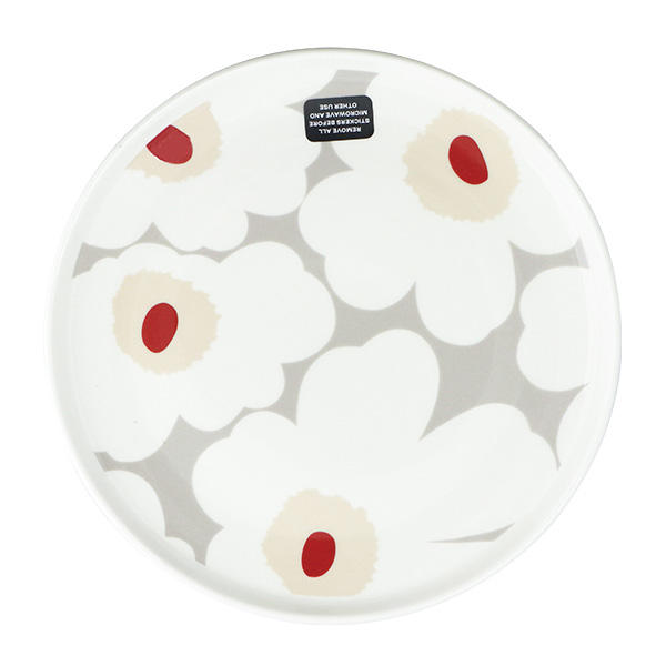 Marimekko マリメッコ Unikko ウニッコ お皿 プレート 20cm ホワイト×ライトグレー×レッド×イエロー