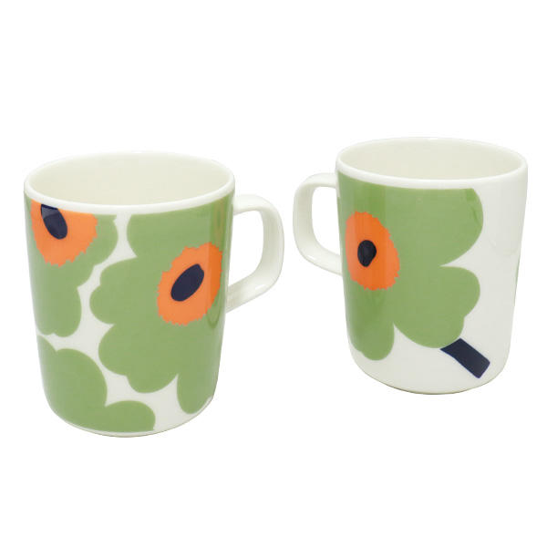 Marimekko マリメッコ Unikko ウニッコ マグ マグカップ 250ml 2個セット ホワイト×セージ×オレンジ×ダークブルー