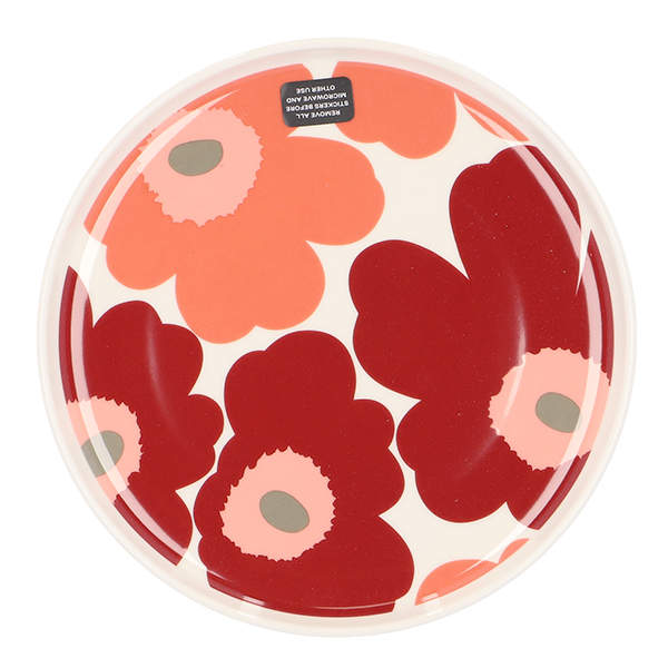 Marimekko マリメッコ Unikko ウニッコ お皿 プレート 20cm ホワイト×ダークチェリー×サーモンレッド