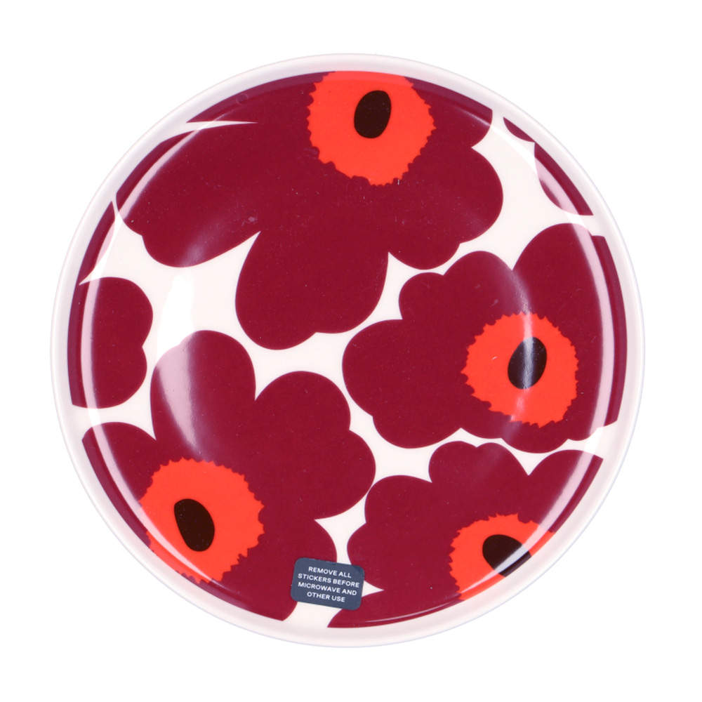 Marimekko マリメッコ Unikko ウニッコ お皿 プレート 20cm ホワイト×バーガンディ×レッド