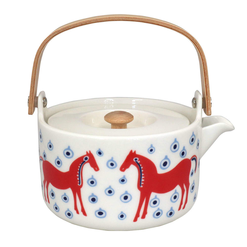 Marimekko マリメッコ Musta Tamma ムスタ タンマ ティーポット 700ml オフホワイト×オレンジレッド×ライトブルー