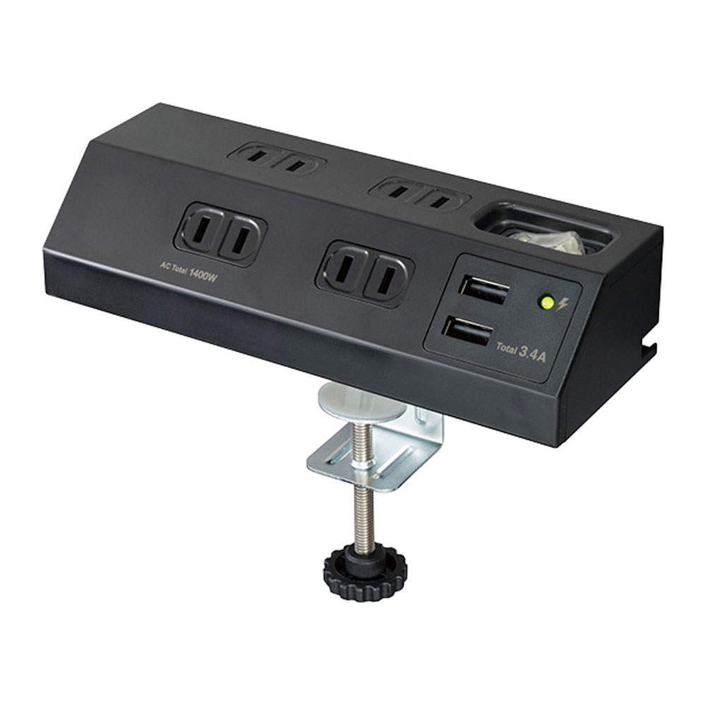 ELPA 電源タップ 集中スイッチ 雷ガード AC4個口 USB-A 2ポート 2m ブラック WLS-DS4232SUA(BK)