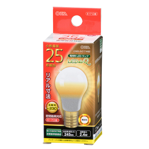 オーム電機 LED電球 ミニクリプトン形 E17 25W 電球色 LDA2L-G-E17 IH92