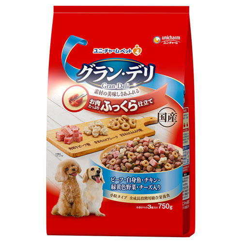 ユニ チャーム グラン デリ ふっくら仕立て ビーフ 白身魚 チキン 緑黄色野菜 チーズ入り 750g 3袋 日用品 生活雑貨 オフィス 現場用品の通販キラット Kilat