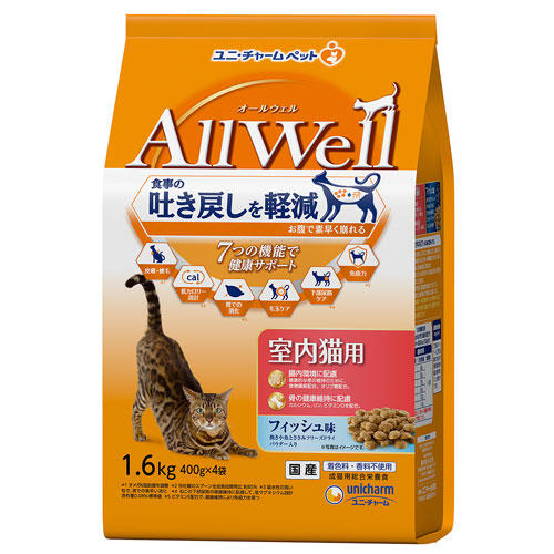 ユニ・チャーム AllWell 総合栄養食 室内猫用 フィッシュ味 1.6kg×5個