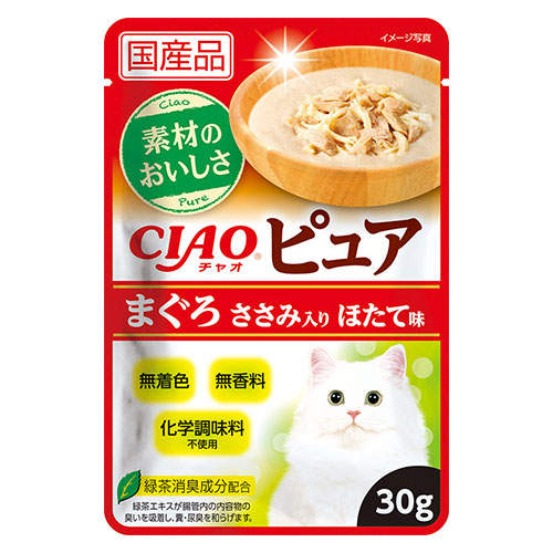 いなば CIAO ピュア パウチ まぐろ ささみ入り ほたて味 30g×24個