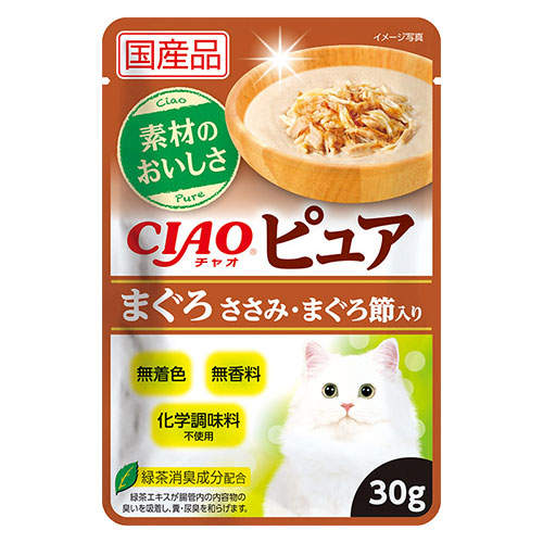 【お1人様1セット限り】【ポイント10倍】【送料弊社負担】【ゆうパケット配送】いなば CIAO ピュア パウチ まぐろ ささみ・まぐろ節入り 30g×6個【他商品と同時購入不可】