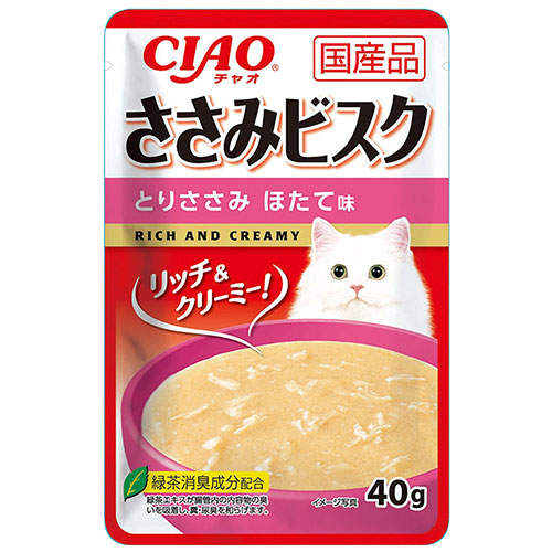 【送料弊社負担】【ゆうパケット配送】いなば CIAO パウチ ささみビスク とりささみ ほたて味 40g×6個【他商品と同時購入不可】