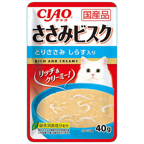 【お1人様1セット限り】【ポイント10倍】【送料弊社負担】【ゆうパケット配送】いなば CIAO パウチ ささみビスク とりささみ しらす入り 40g×6個【他商品と同時購入不可】