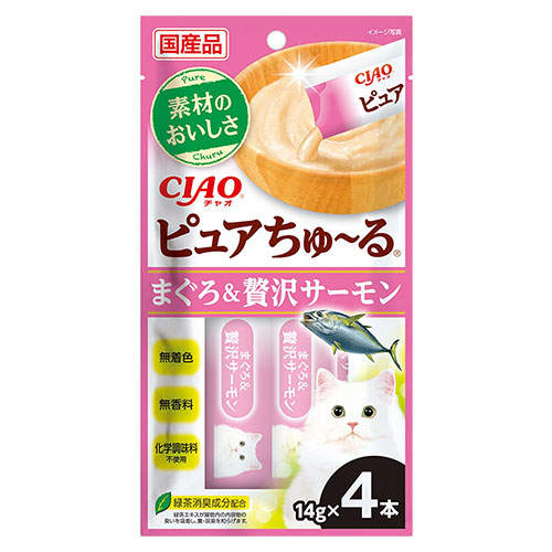 【お1人様1セット限り】【ポイント10倍】【送料弊社負担】【ゆうパケット配送】いなば CIAO ピュアちゅ~る まぐろ&贅沢サーモン 4本×6個【他商品と同時購入不可】