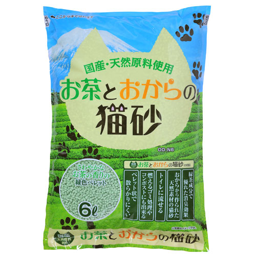 【送料弊社負担】常陸化工 猫砂 お茶とおからの猫砂 6L 4袋【他商品と同時購入不可】