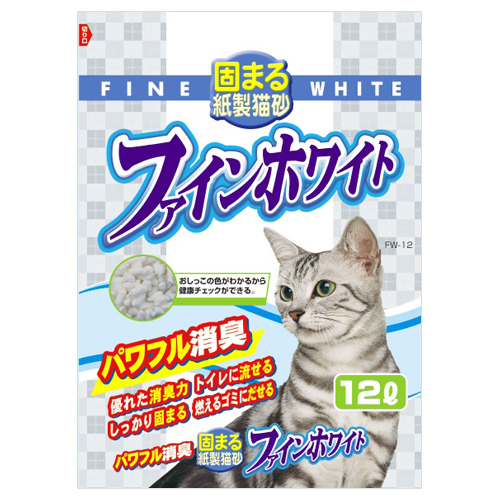 常陸化工 ファインホワイト オシッコの色がわかる紙製猫砂 12L×5袋 FW-12