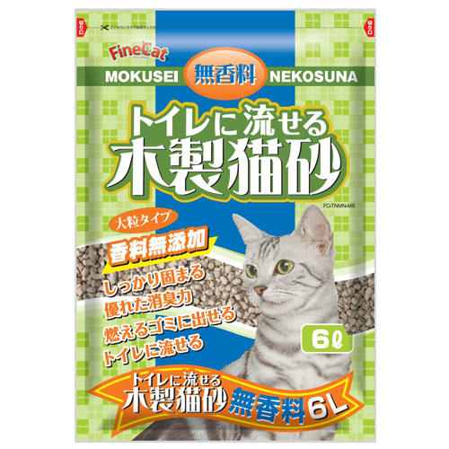 常陸化工 ファインキャット トイレに流せる木製猫砂 無香料 6L×6袋