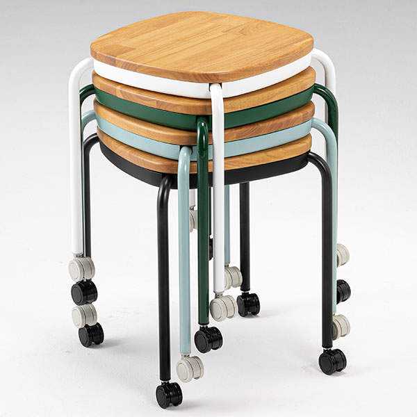 サンケイ スツール キャスター付き 木座 スタッキング可 ホワイトグレー M-103C